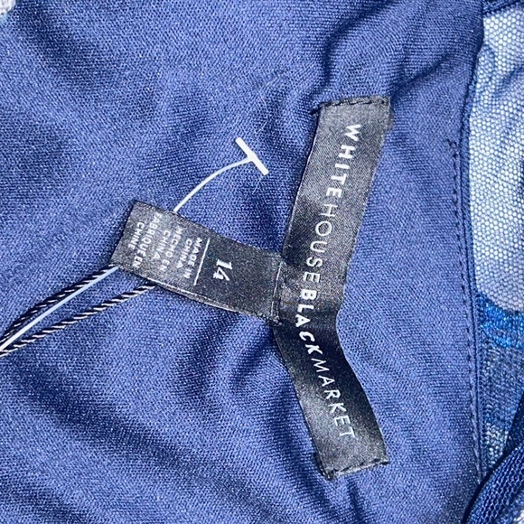 White House Black Market Sheath Dress Fully Embroidered Floral Navy Blue 14 NWT - Picture 10 of 14